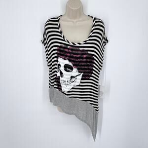 Lauren Moshi Tracy Asymmetrical Block Sweater Color Skull Rose NEW Sz XS Striped